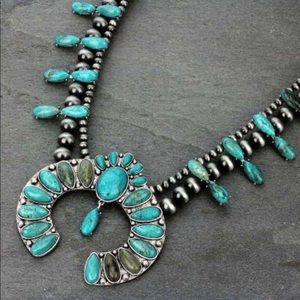 ISAC Jewelry - Turquoise Natural Stone Squash Blossom Necklace ISAC Jewelry - Turquoise Natural Stone Squash Blossom Necklace